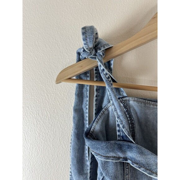 Selfie Leslie XS Jeanie Dress Blue Denim Bow Tie Shoulder Mini Western - Picture 7 of 7